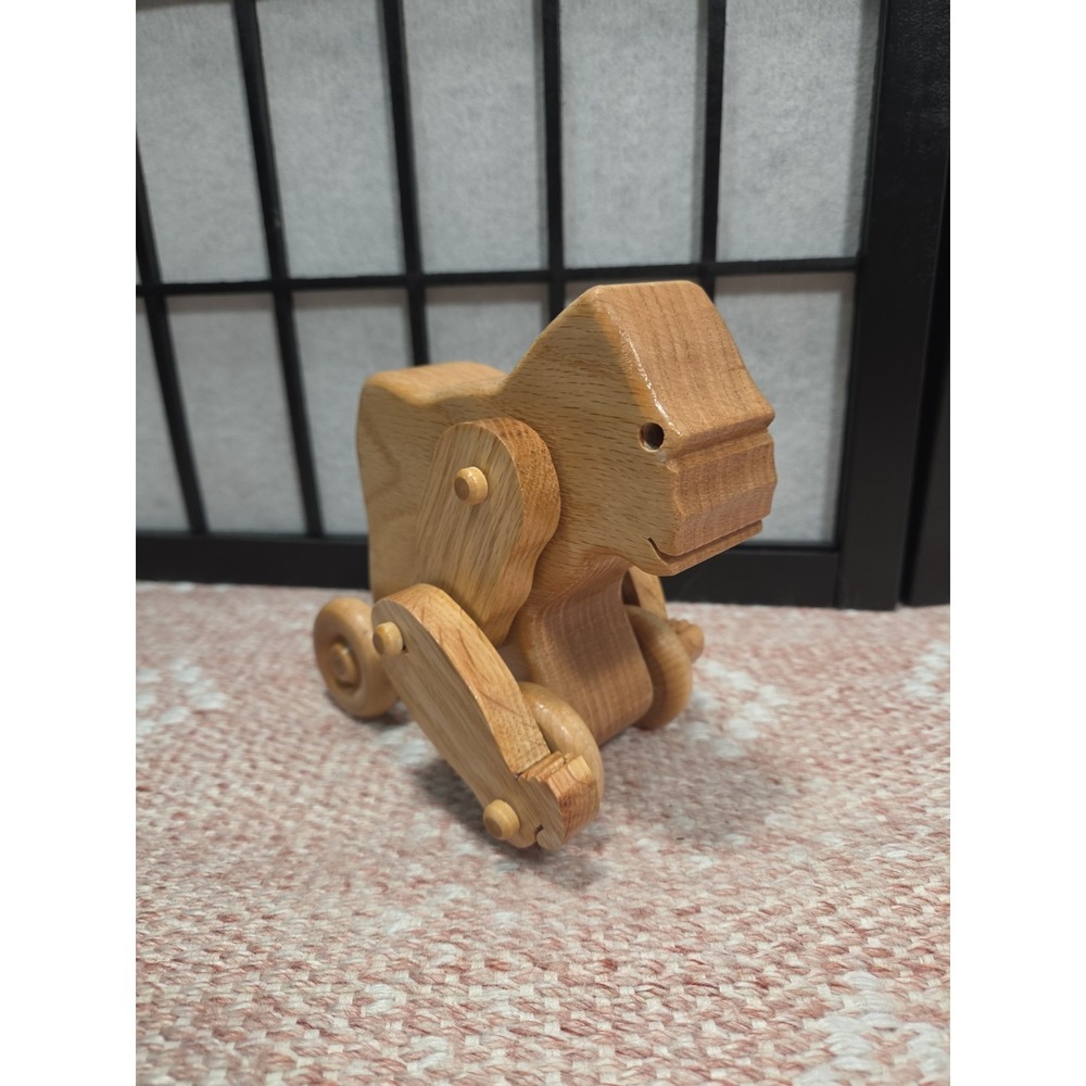 Handmade Wooden Gorilla Pull Toy Articulated Rolling Ape Folk Art Decor 6x6